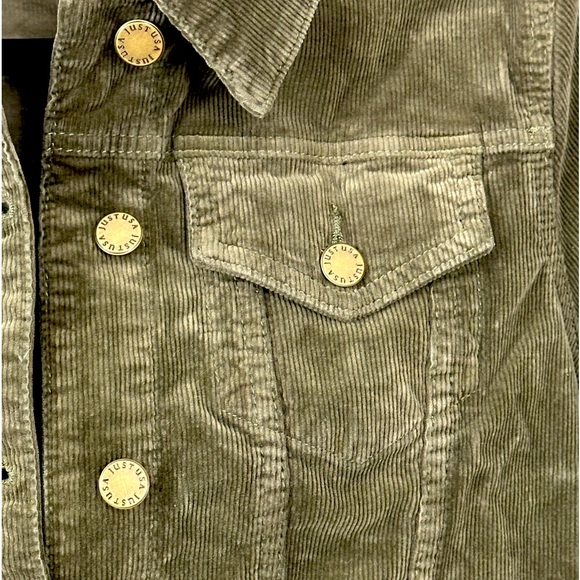 JUST USA - Dark Olive Rustic Corduroy Jacket with bronze hardware Junior… - Picture 16 of 16